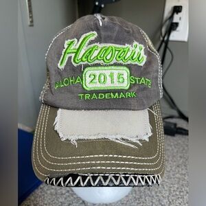 Hawaii Aloha 2015 State Island Logo Khaki Green Distressed Island Crew Cap Hat